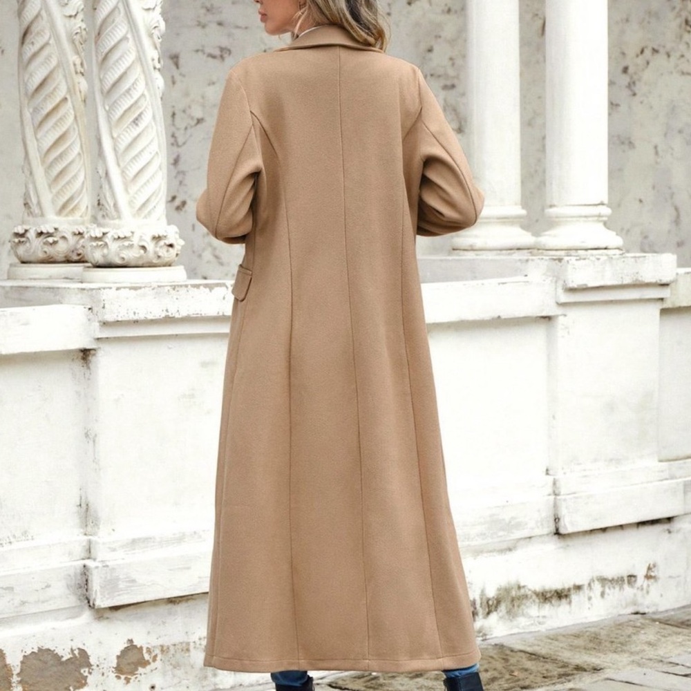 Khaki Casual Womens Lapel Neck Double Breasted Overcoat